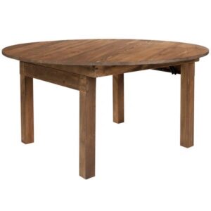 Simple rustic round table made of wood.