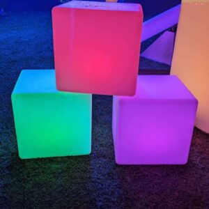 Colorful LED cubes in dark setting