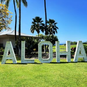 Large Aloha letters on lawn