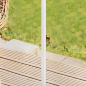Outdoor white side table on wooden deck