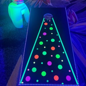Neon cornhole board with dots