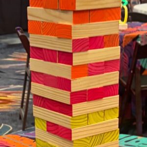 Stacked wooden blocks on table