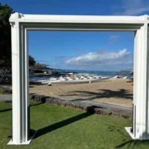 Arch overlooking sandy beach and ocean