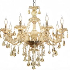 Ornate chandelier featuring crystal drops
