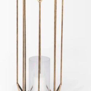 Geometric metal candle holder with glass insert