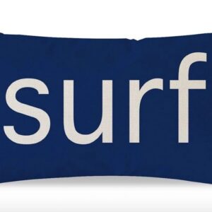 Blue pillow with "surf" text