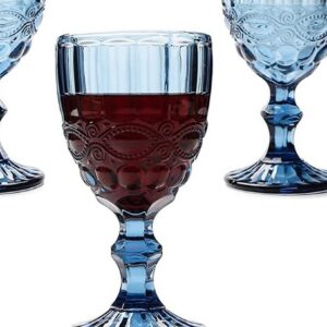 Blue goblets with red liquid
