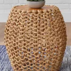 Decorative wicker basket on blue rug