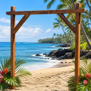 Beach wedding arch with tropical flowers