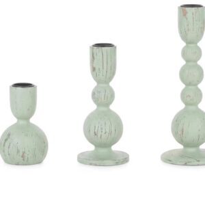Rustic green candle holders on white background