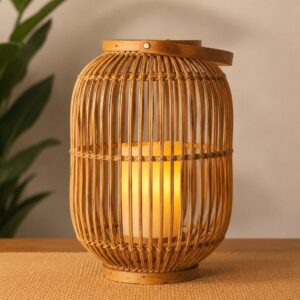 Bamboo lantern on wooden table