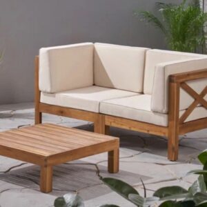 Wooden patio furniture with cushions
