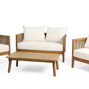 Elegant wicker and wood seating arrangement