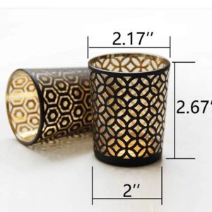 Patterned candle holders, black and gold
