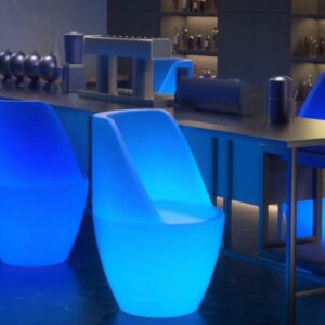 Contemporary bar with vibrant blue lighting