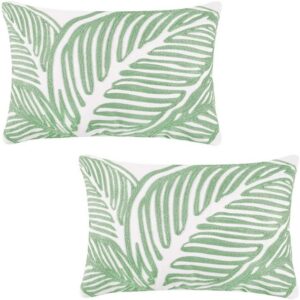 Green leaf-patterned throw pillows