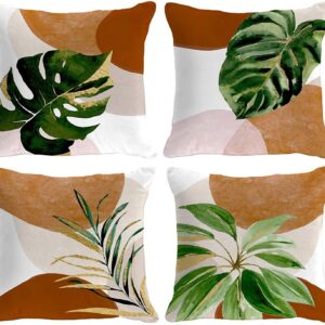 Green leaves on abstract design pillows