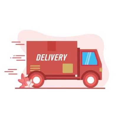 Express shipping truck in motion